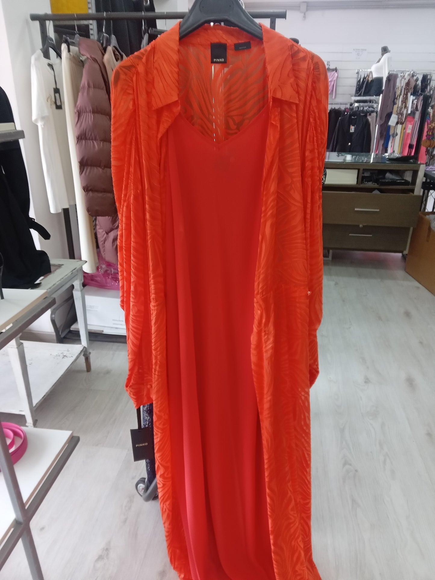 Pinko abito lungo orange satin devore