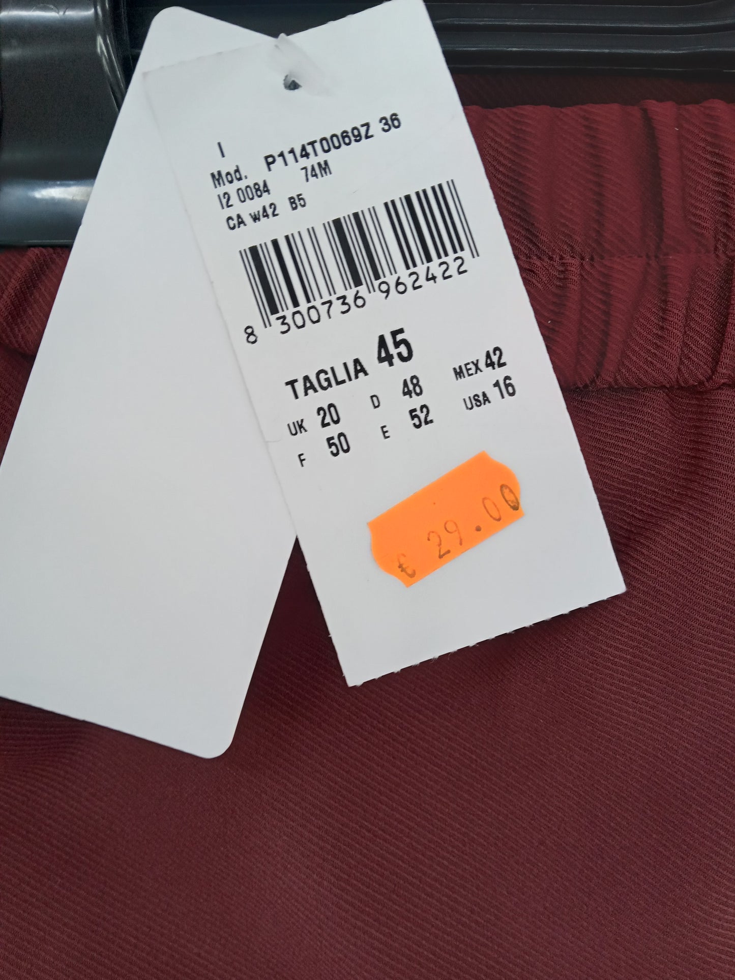 Pantalone Fiorella Rubino bordeaux con inserti pizzo