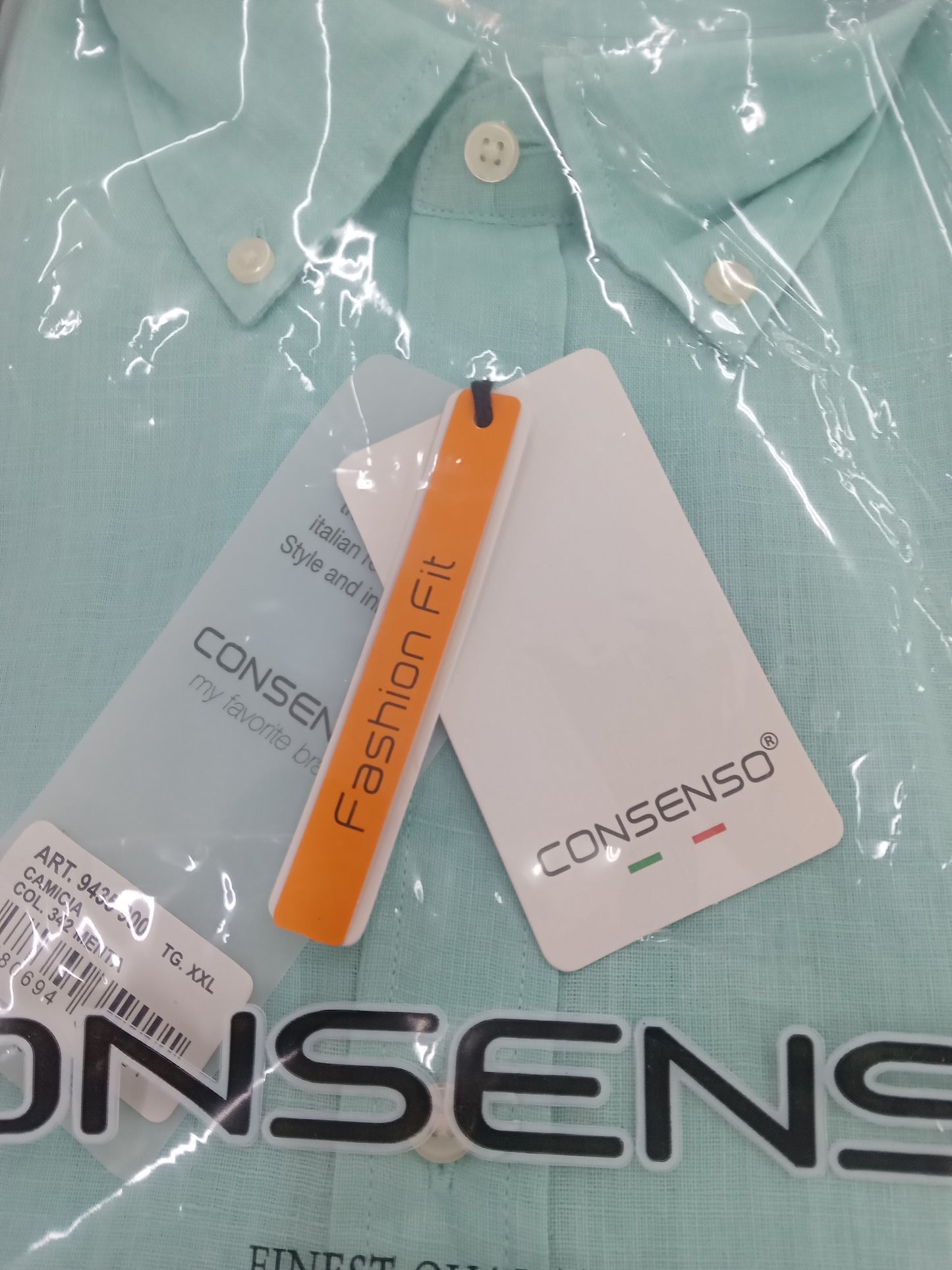 Camicia uomo lino CONSENSO menta botton down