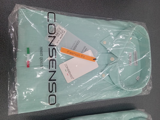 Camicia uomo lino CONSENSO menta botton down