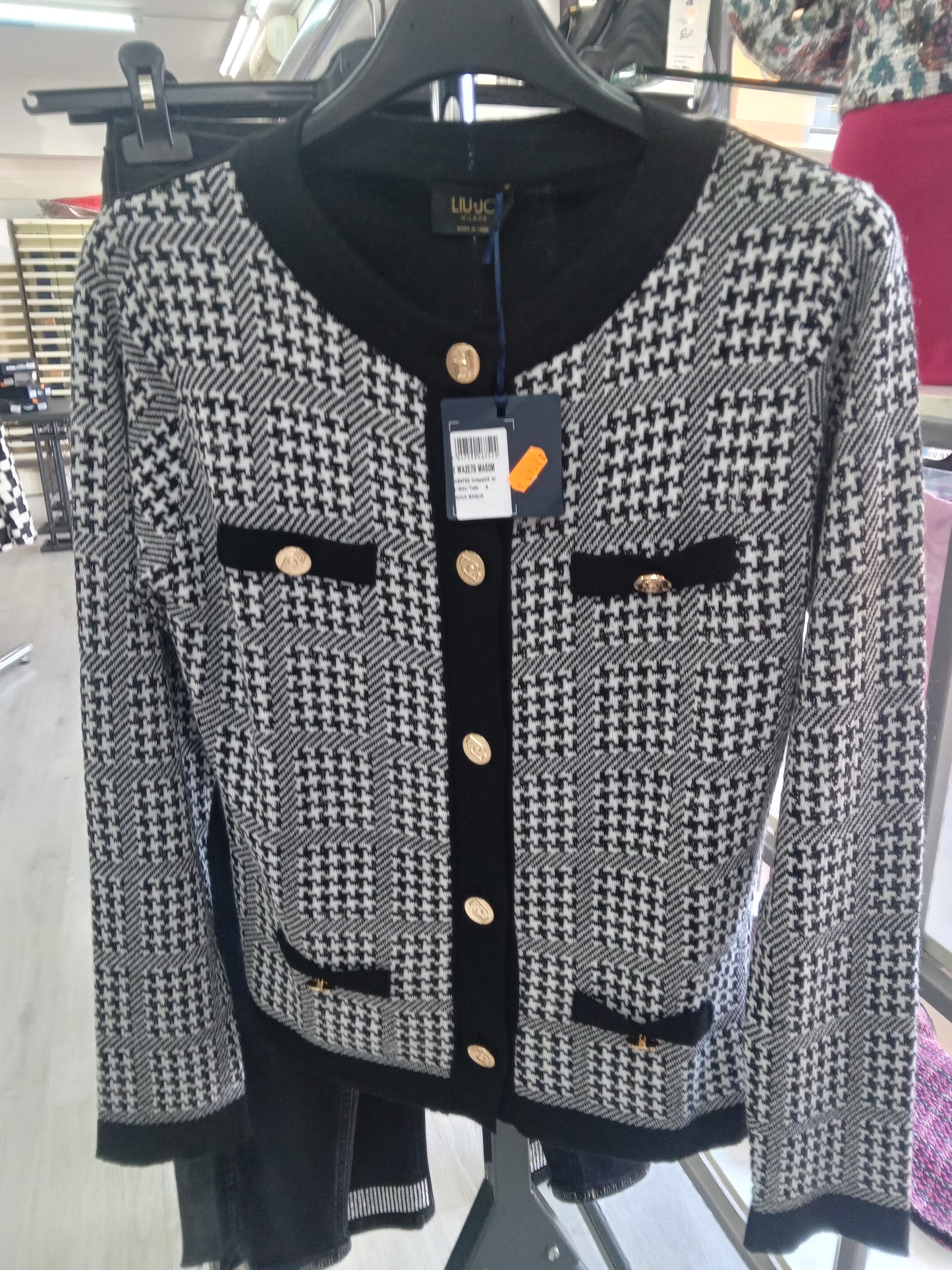 Liu jo cardigan bianco e nero bottoni oro