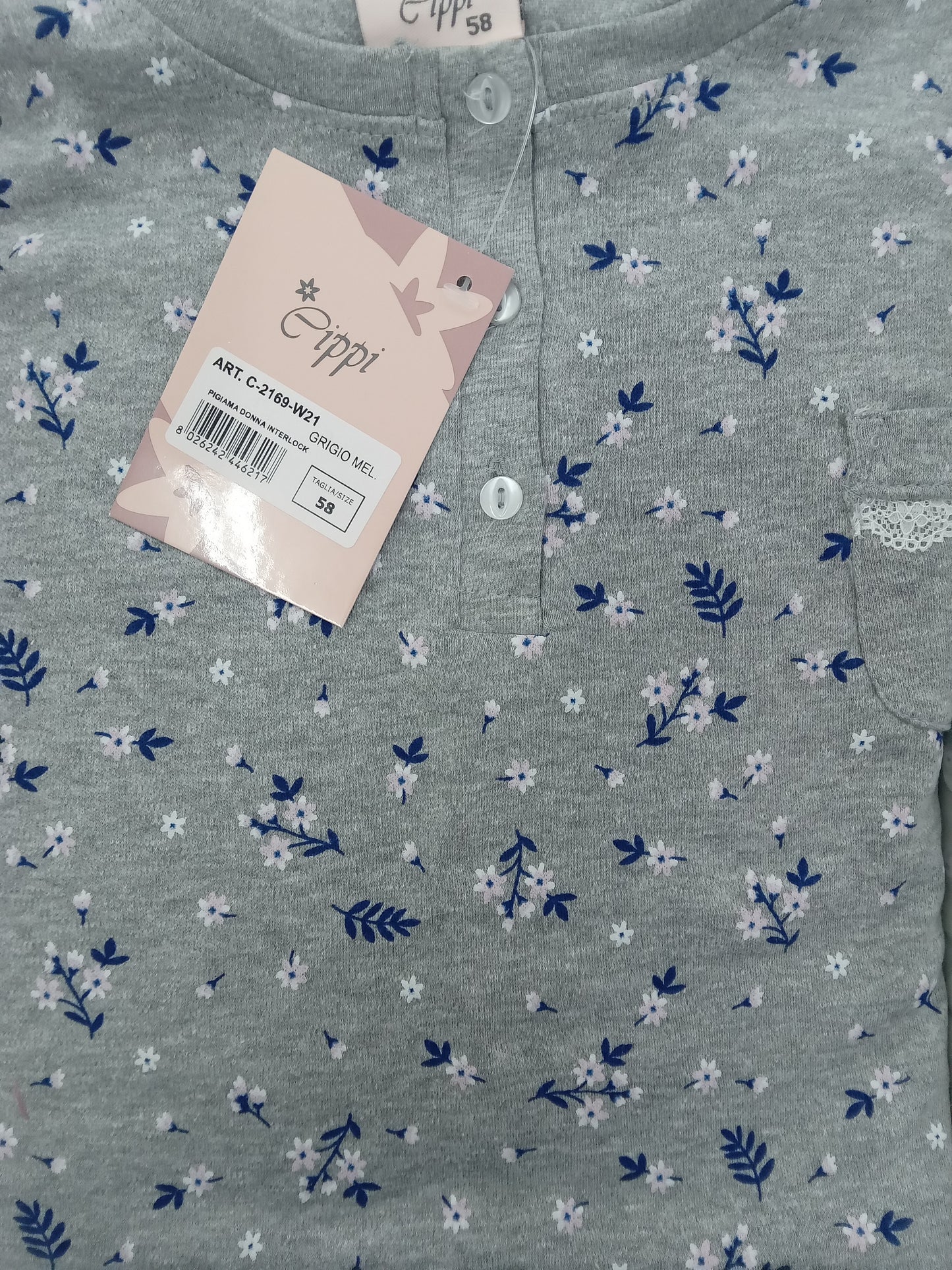 Pigiama donna Cippi interlock grigio mel.