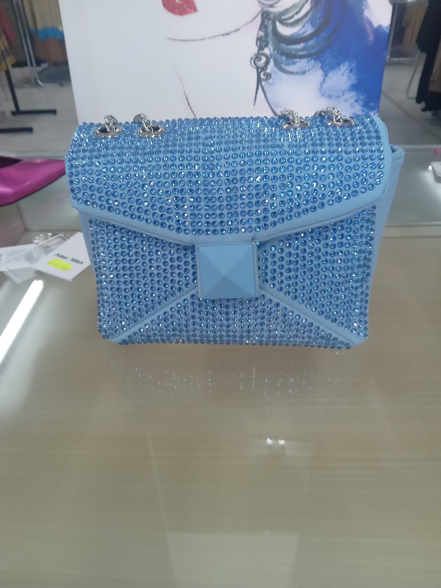 Borsetta Alex Max strass celeste