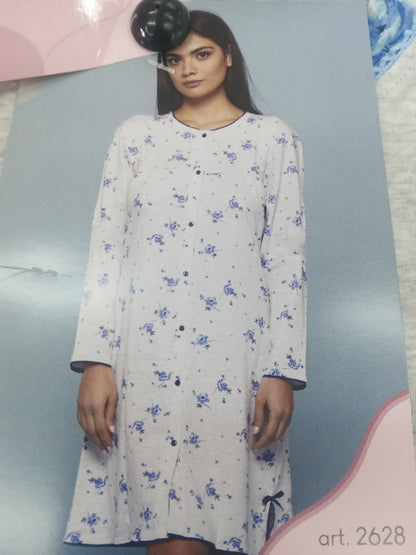 Camicia da notte aperta grigio chiaro mel fiori CIPPI